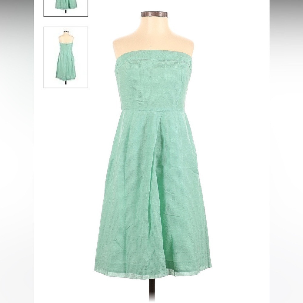 J. Crew Green Silk Blend Strapless Dress With Pockets Size 4 Petite